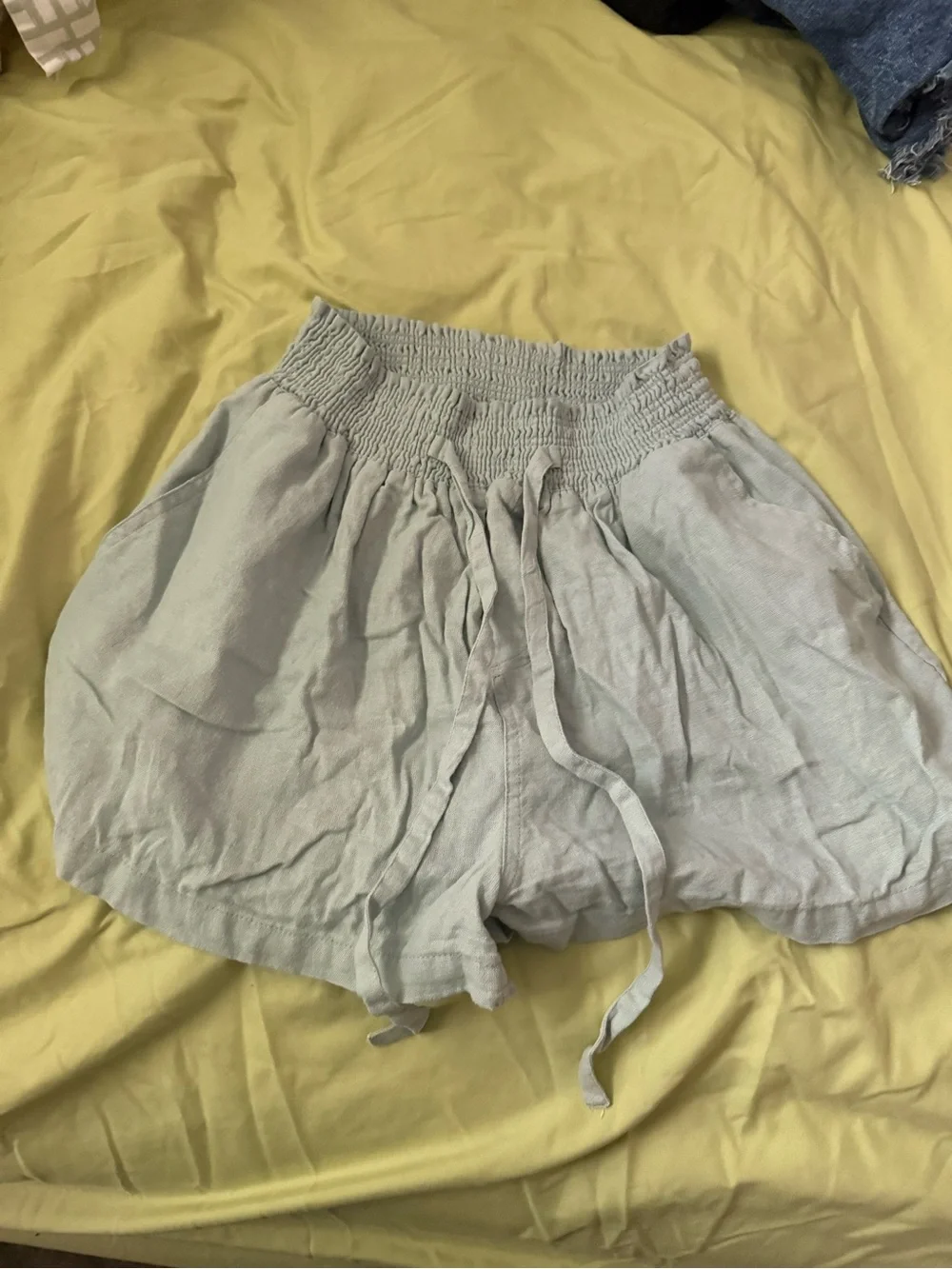 Sage Green Smocked High-Waist Shorts
